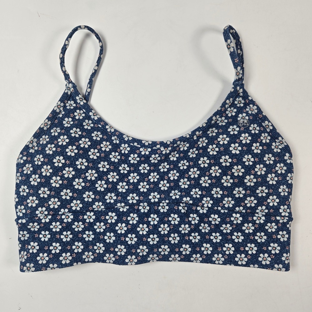 Salty Honey Bikini Top Swimsuit Swim‎ XL Blue Floral Lace Up Back Strappy